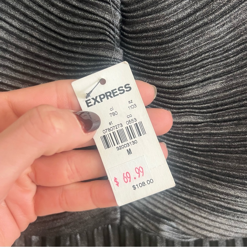Express Metallic Black Pleated Mini Dress - Picture 9 of 10